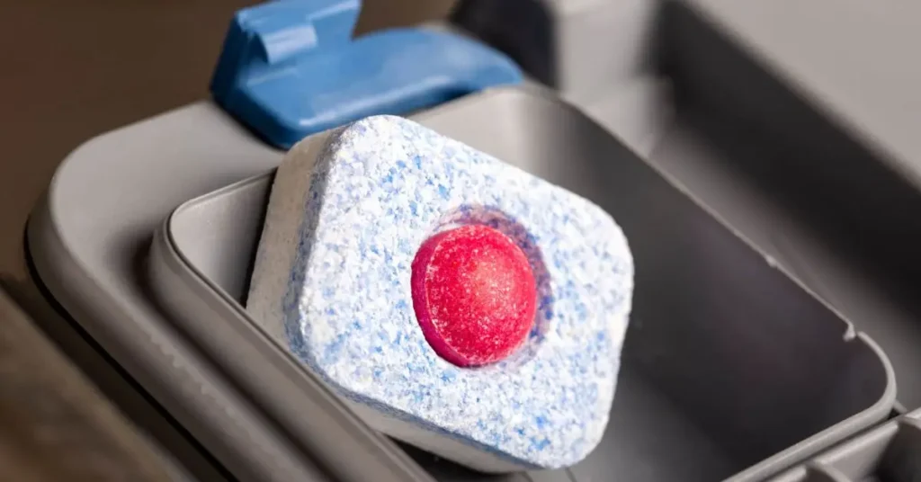 cleaning bathroom with dishwasher tablet